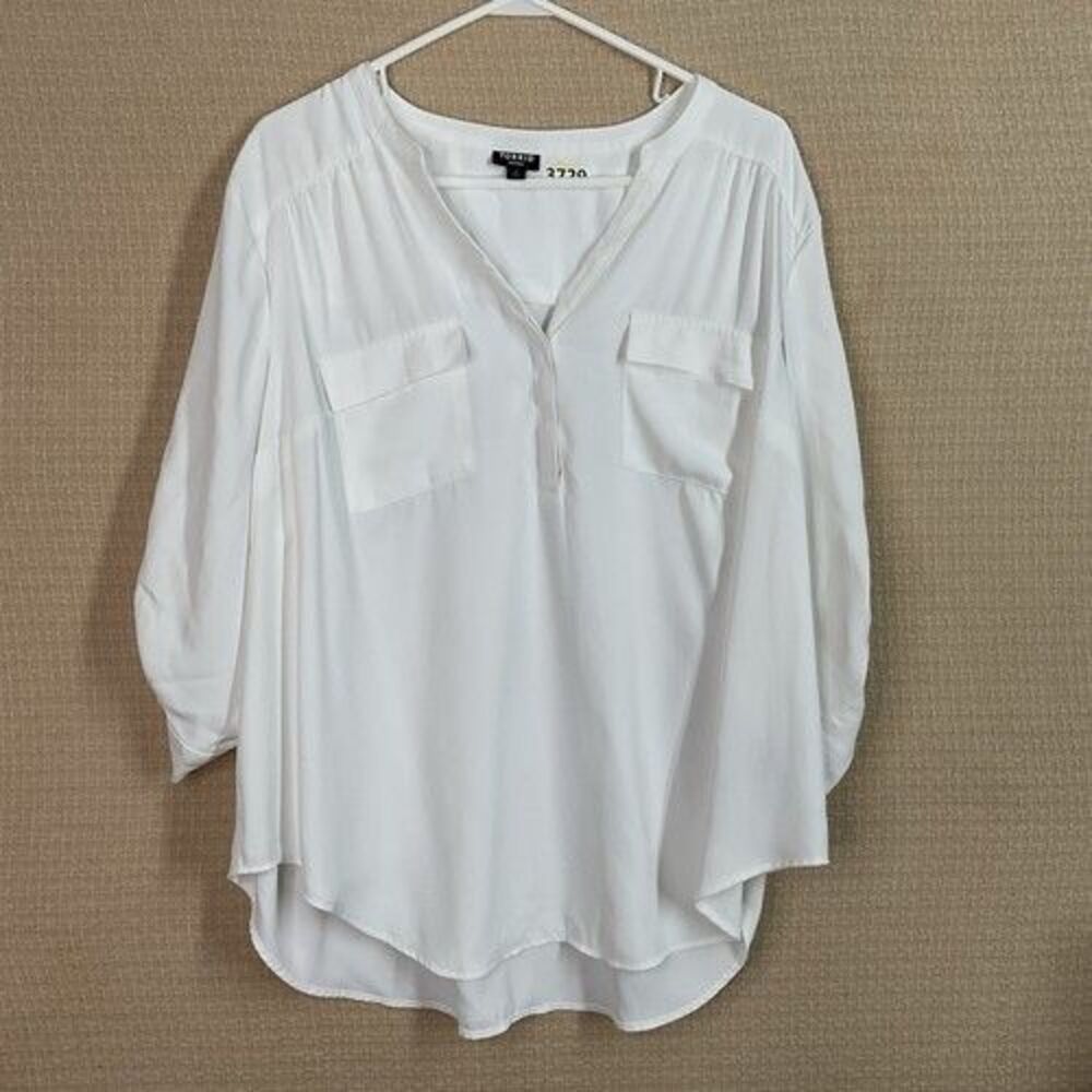 NWOT Torrid Harper Collared 3/4 Sleeve Blouse Women Size 2X Cream Ivory